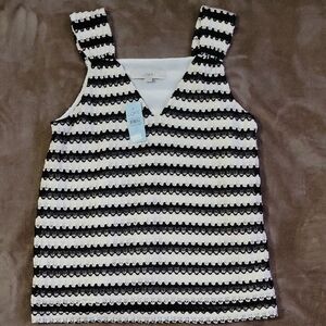 LOFT Black and White Crochet Tank Top
